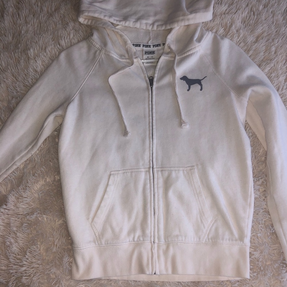 XS White PINK Zip-up Sweatshirt